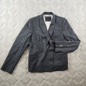 J Crew Wool Blend Double Breasted Blazer Womens 14 Gray Formal Preppy